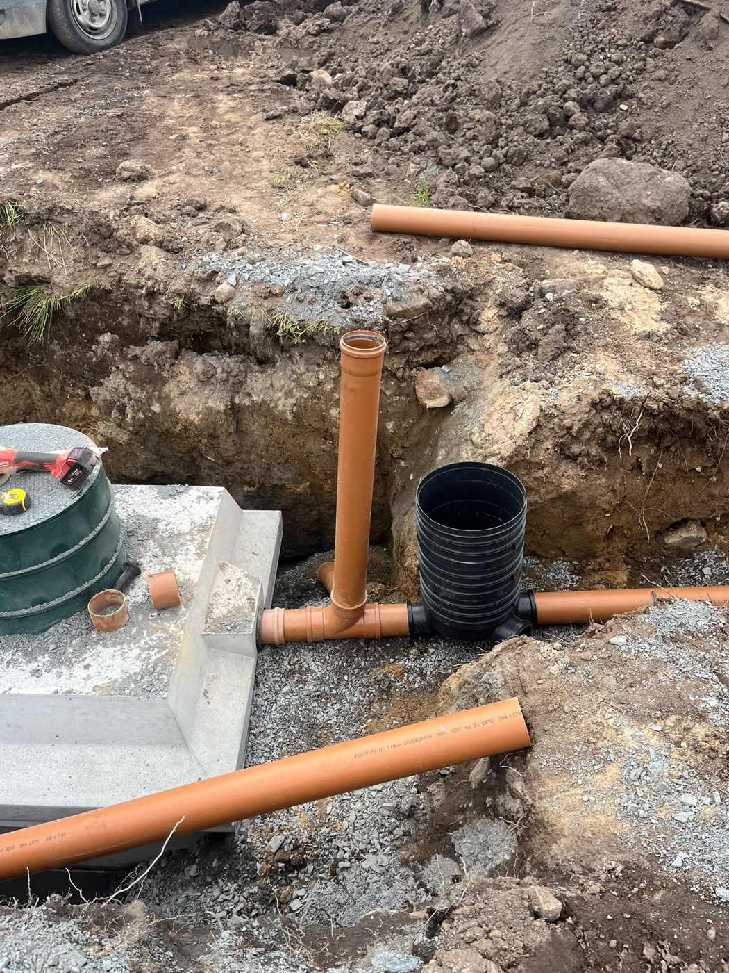 Septic tank and drainage pipework installation
